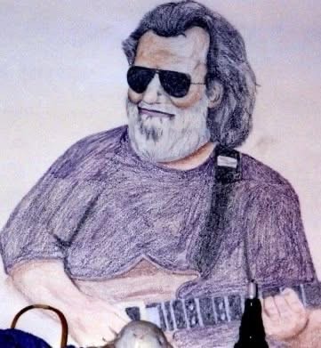 JD Barth's original crayon portrait of Jerry Garcia drawn on his bedroom wall during the 1995 Baltimore blizzard